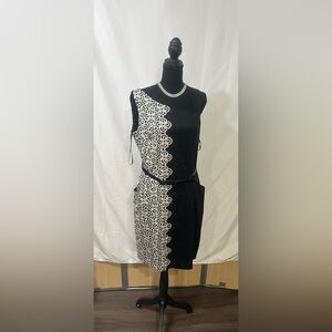Nine West Black and White Patterned Midi Dress